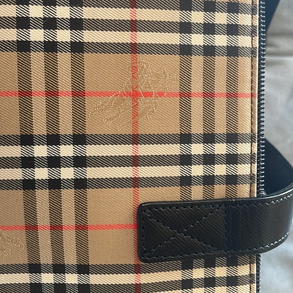 AUTHENTIC BURBERRY Burberry Check Hand Bag Purse Canvas w/black Leather - Picture 11 of 12